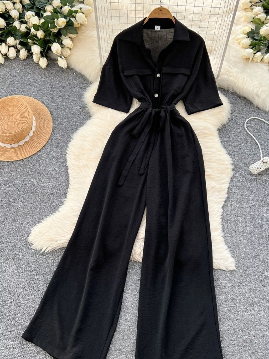 Tie Waist Wide Leg Jumpsuit