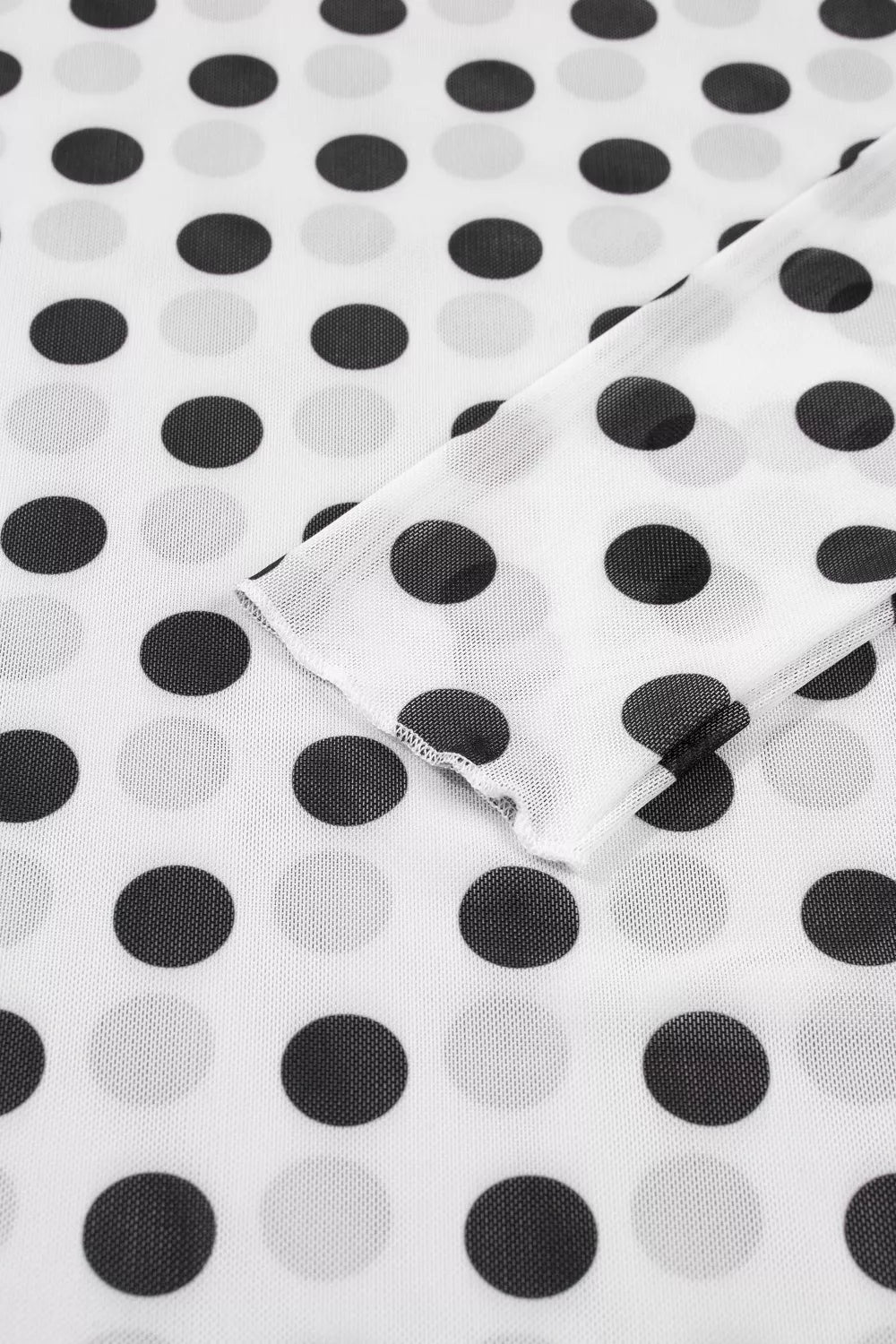 Polka Dot Mesh Long Sleeve Stand Neck Sheath Top