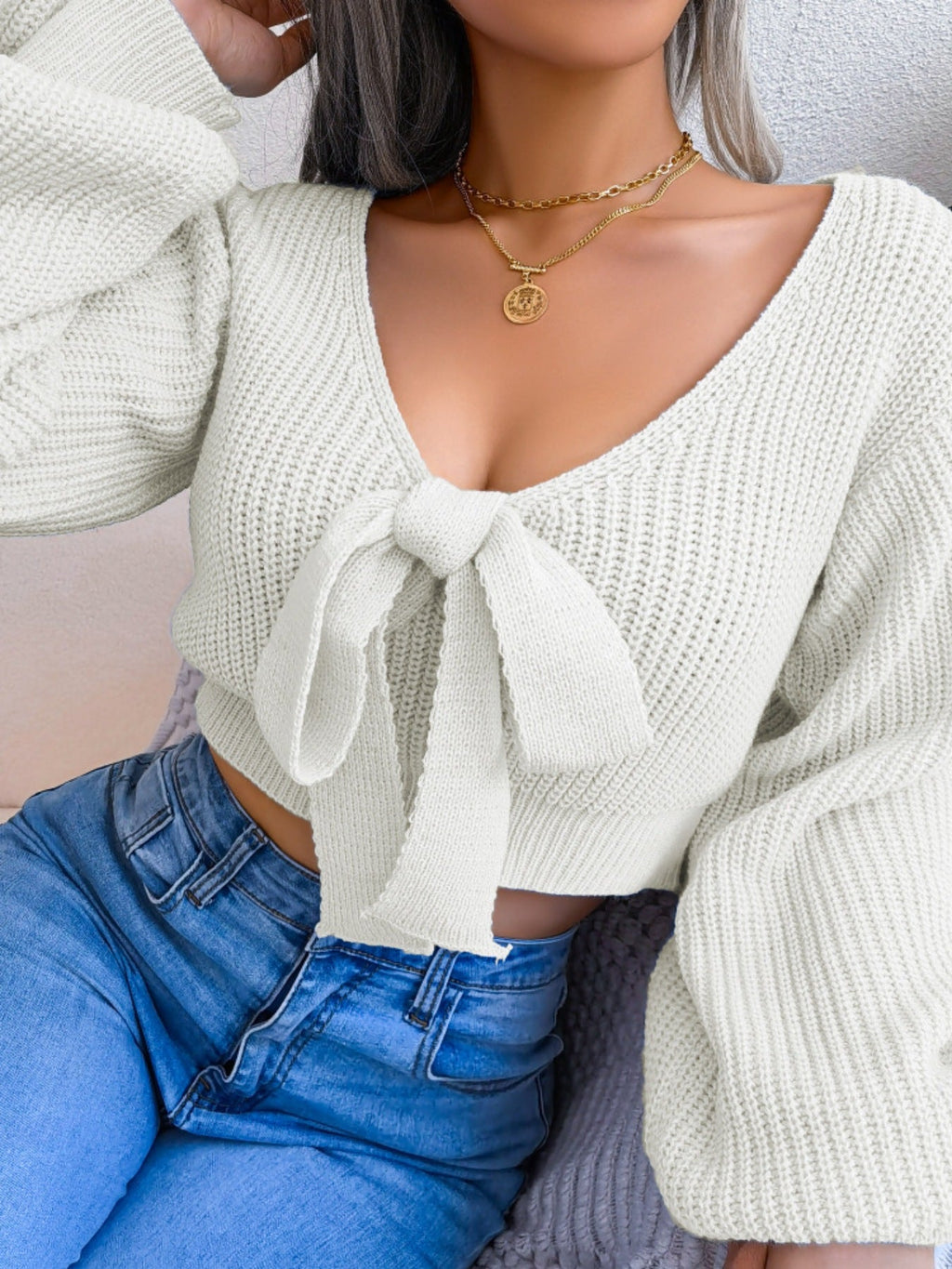 Tie-Front Cropped Sweater