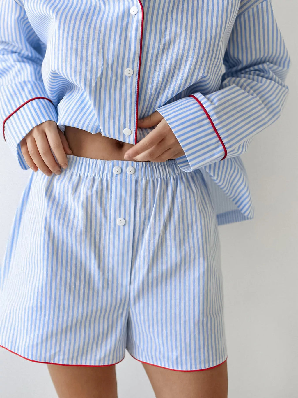Striped Button Up Shirt and Shorts Lounge Set