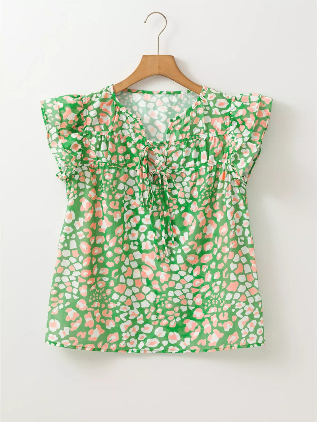 Printed Ruffled Cap Sleeve Blouse