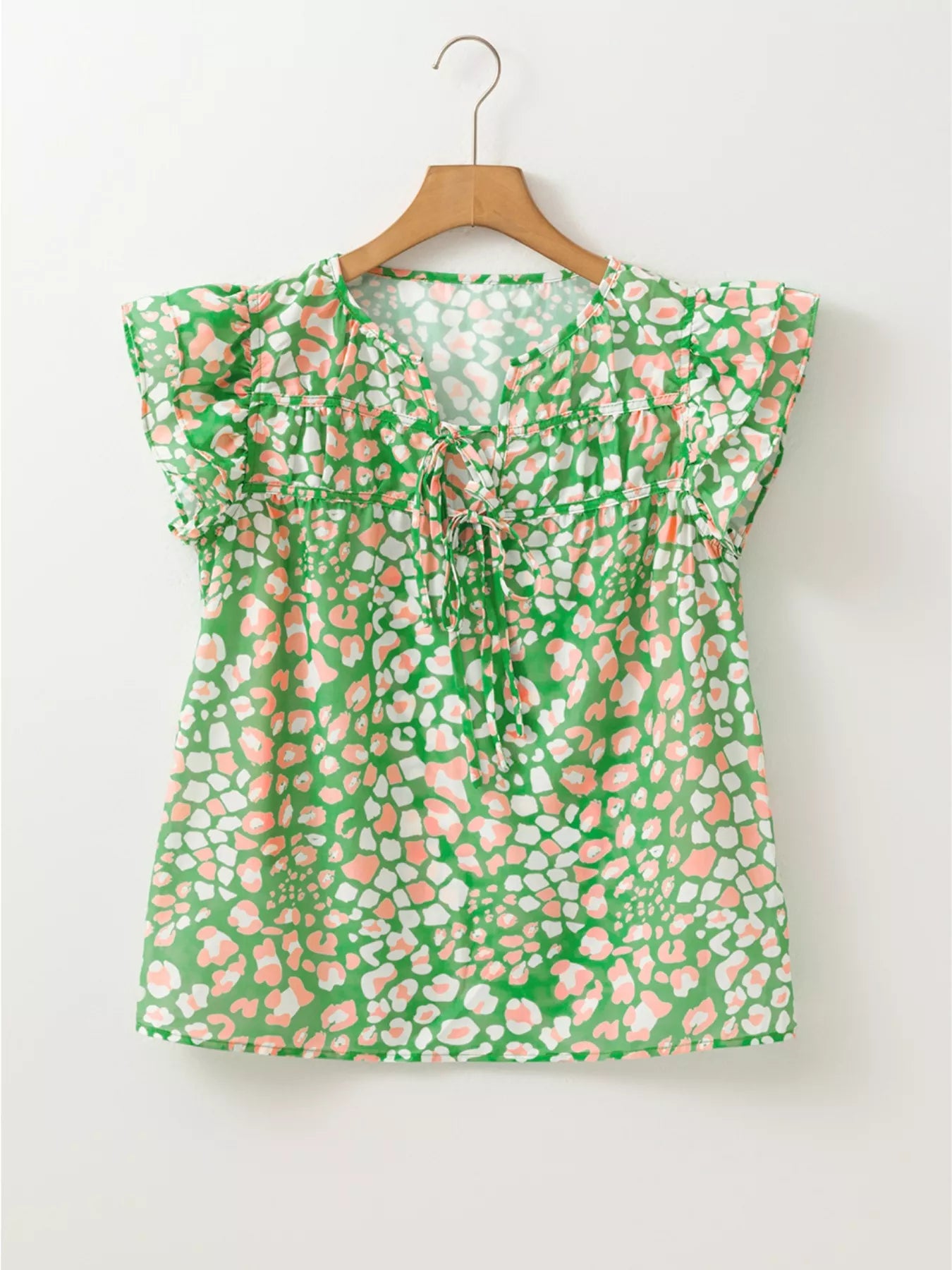 Printed Ruffled Cap Sleeve Blouse