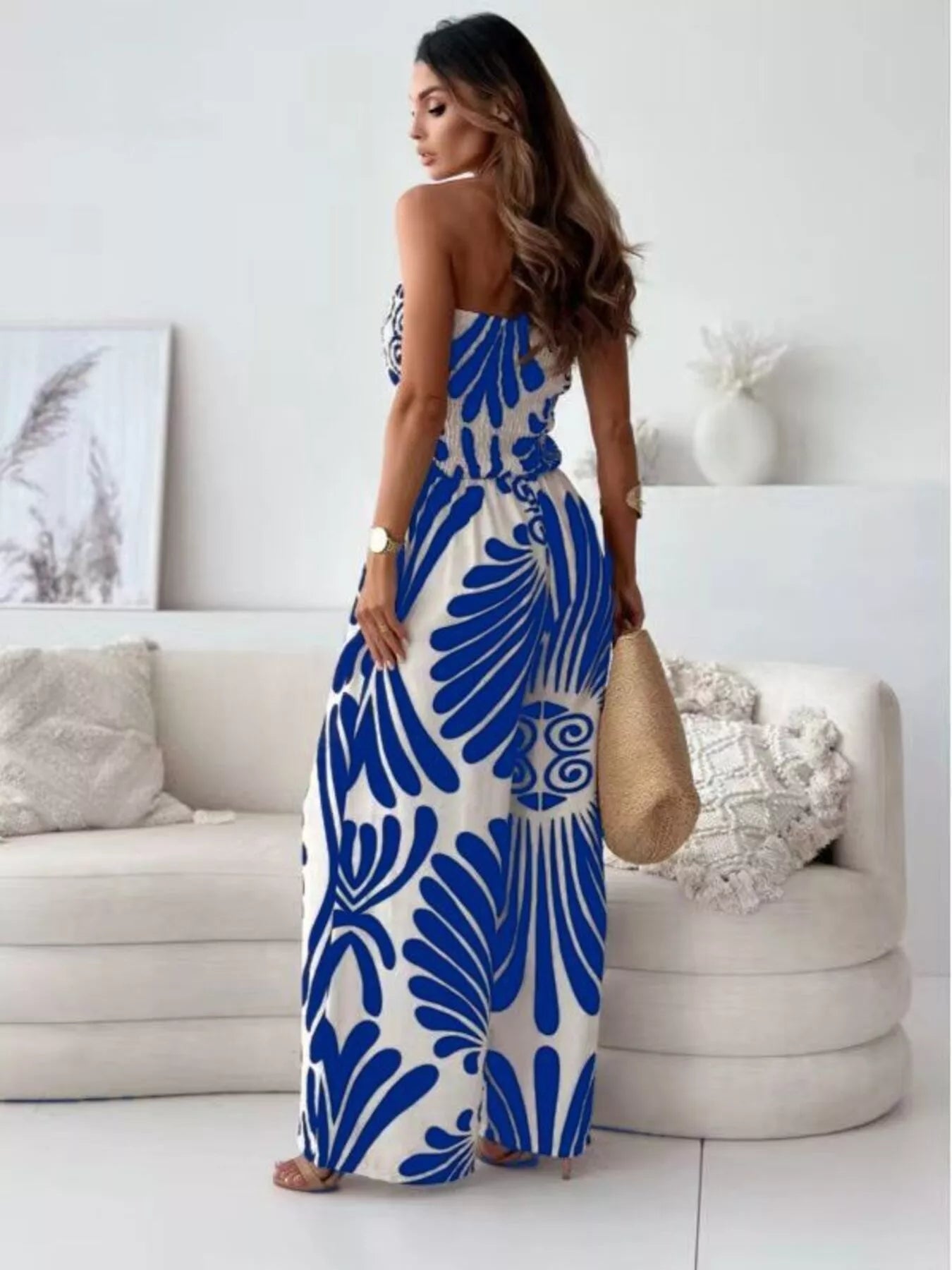 Printed Strapless Wide-Leg Jumpsuit