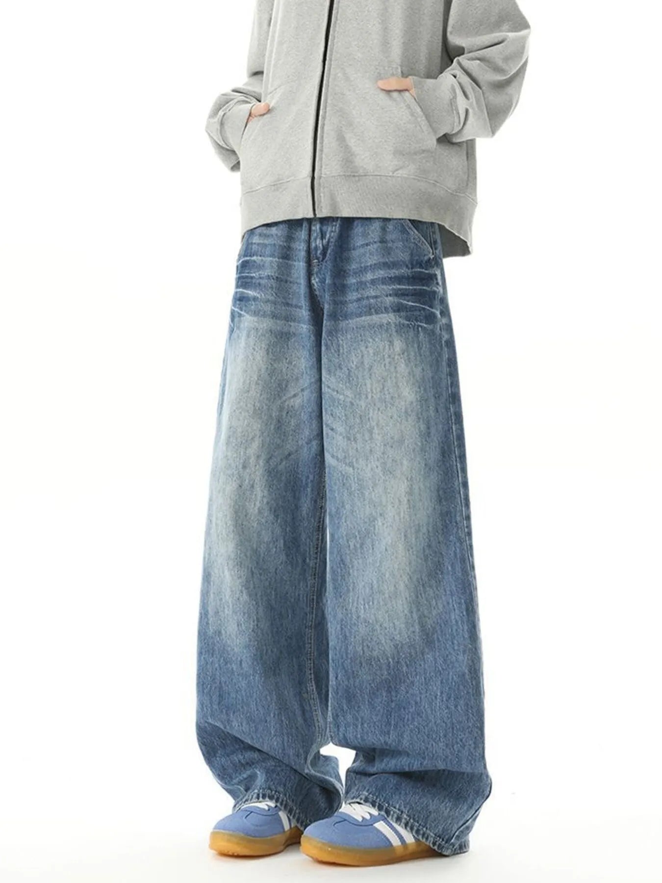 Men's Washed Wide Leg Jeans