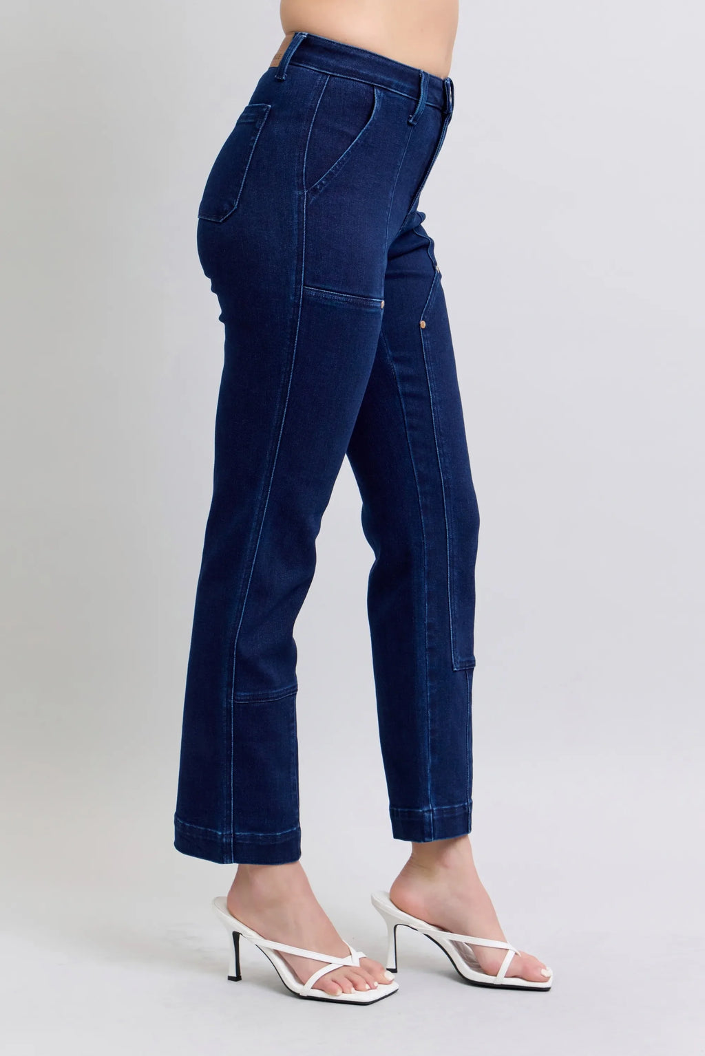 Judy Blue Full Size Hw Work Wear Knee Patch Straight Jeans Plus Size