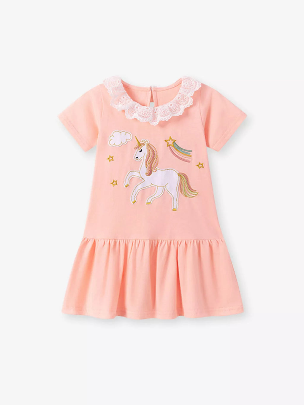 Children's Unicorn Embroidered Lace Collar Casual Dress