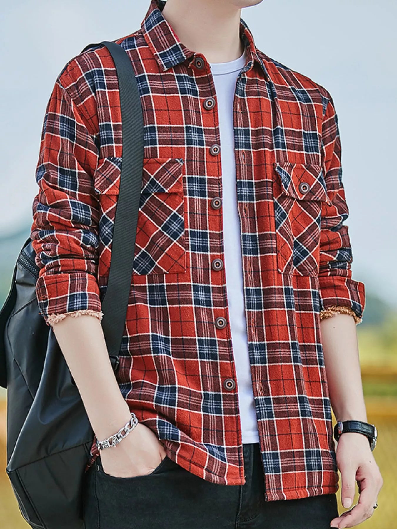Men's Plus Size Casual Plaid Button Up Shirt