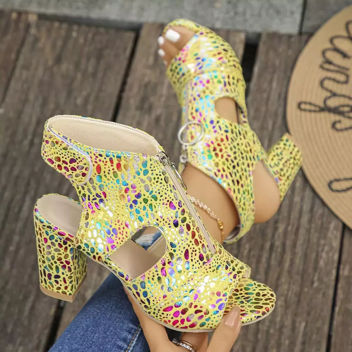 Open Toe Block Heels Sandals