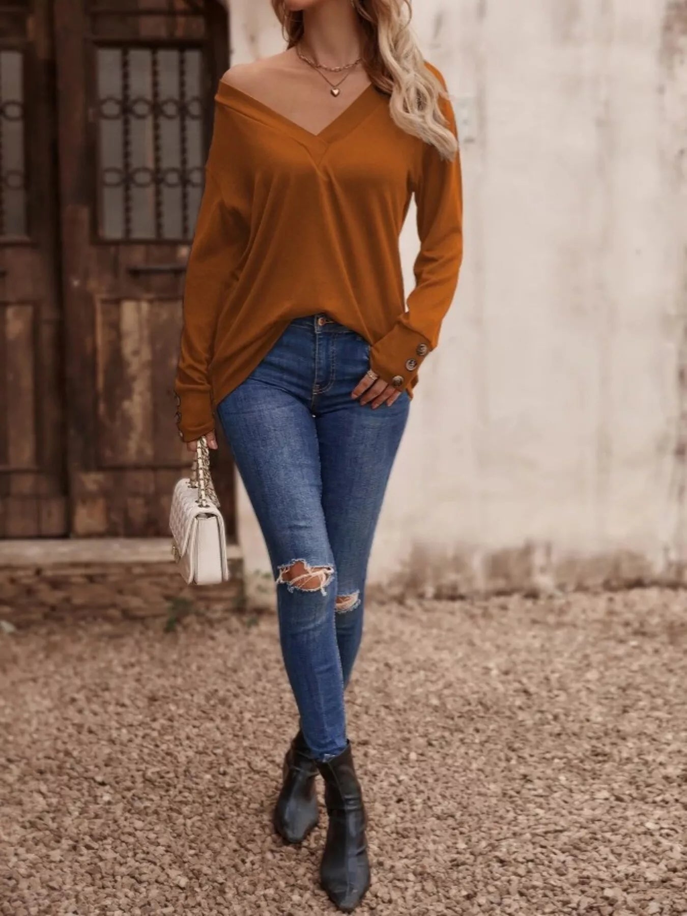 V-Neck Long Sleeve T-Shirt