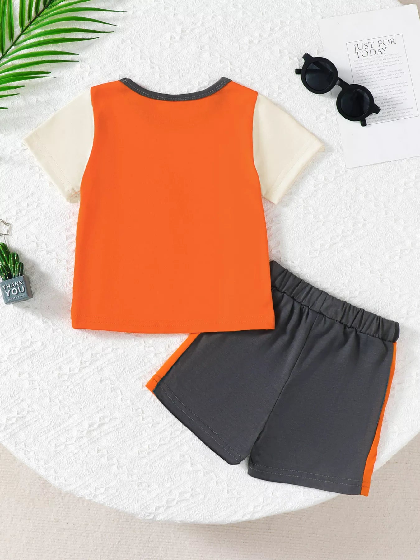 Children's Vintage Style Color Block T-Shirt & Shorts Set