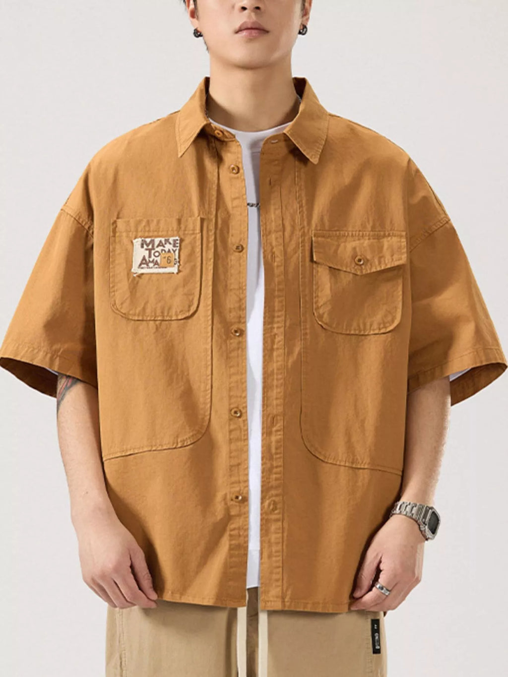 Men's Full Size Button Up Short Sleeve Shirt Plus Size
