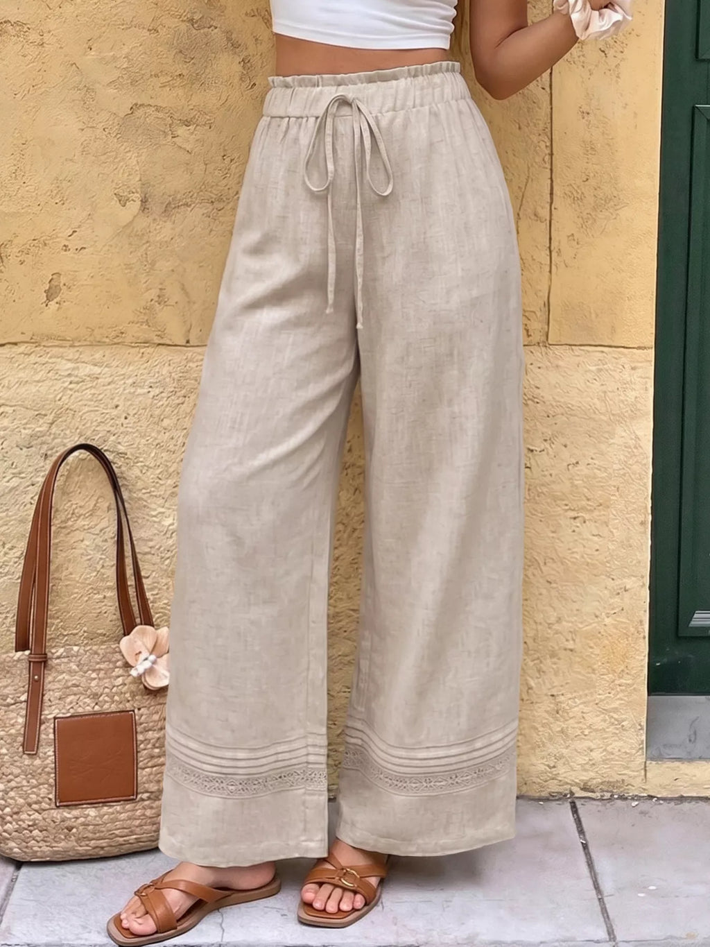 Casual Drawstring Wide Leg Pants