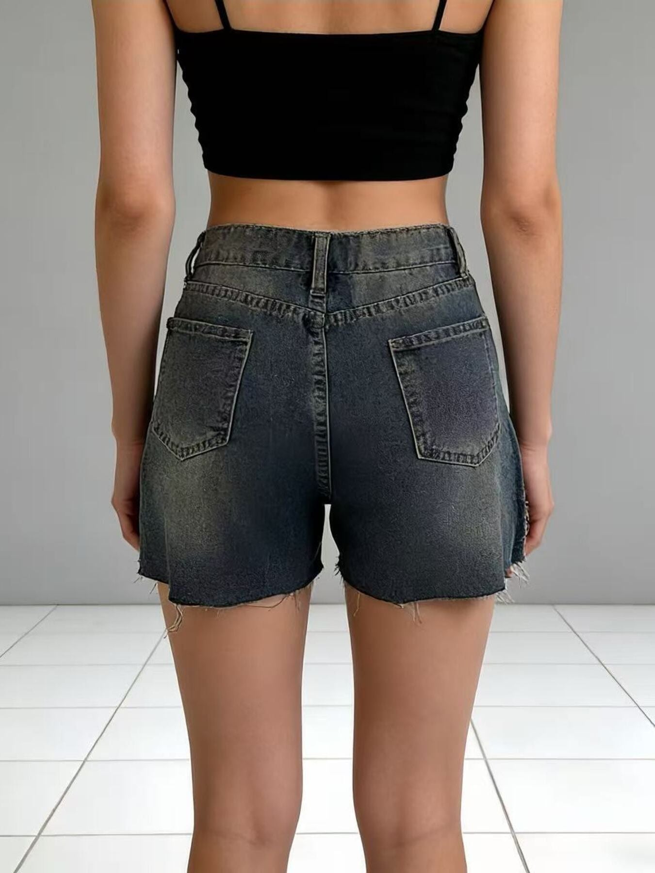 Distressed Slit Denim Shorts