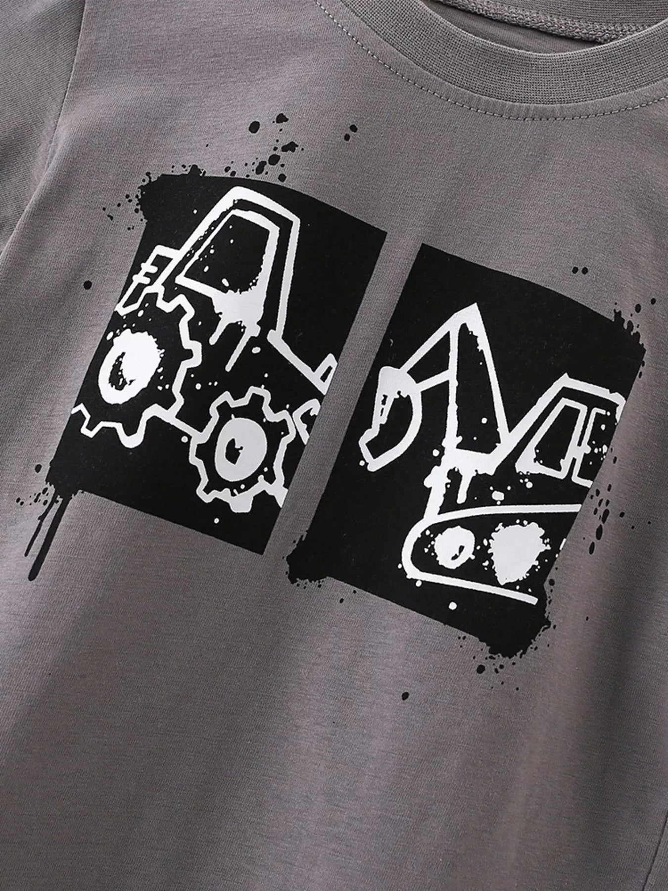 Children's Cartoon Vehicle Graphic Crew Neck Kids T-Shirt