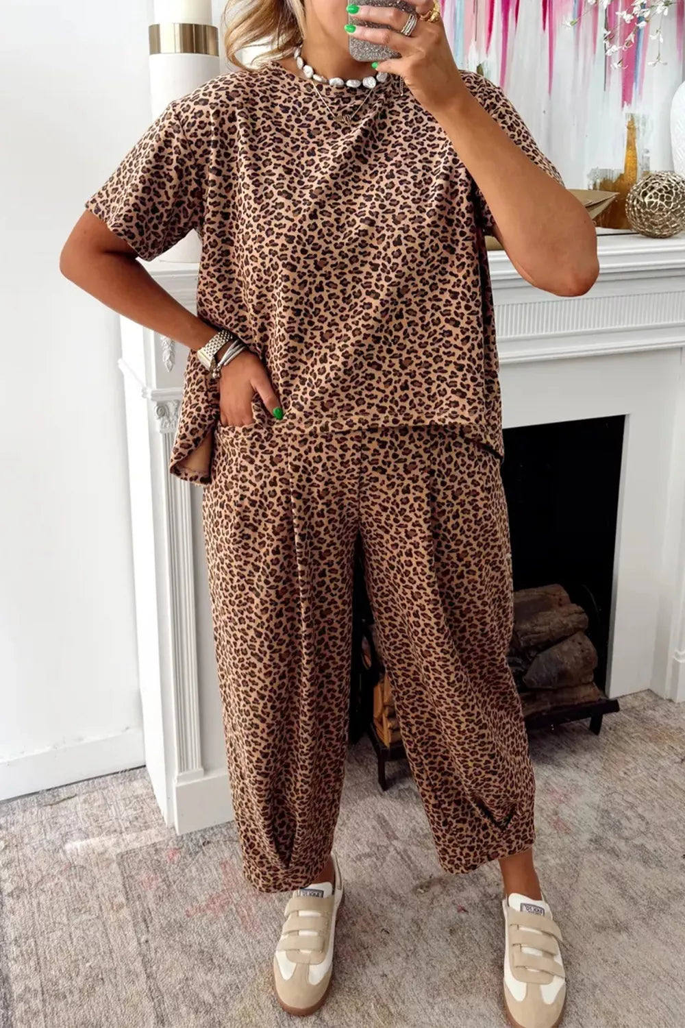 Leopard Print Relaxed Fit Two-Piece Set
