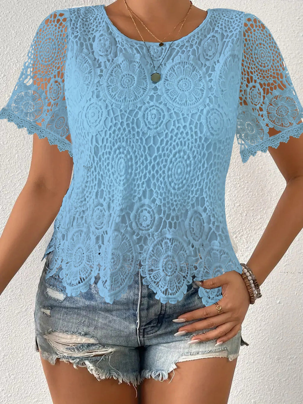 Lace Short Sleeve Blouse