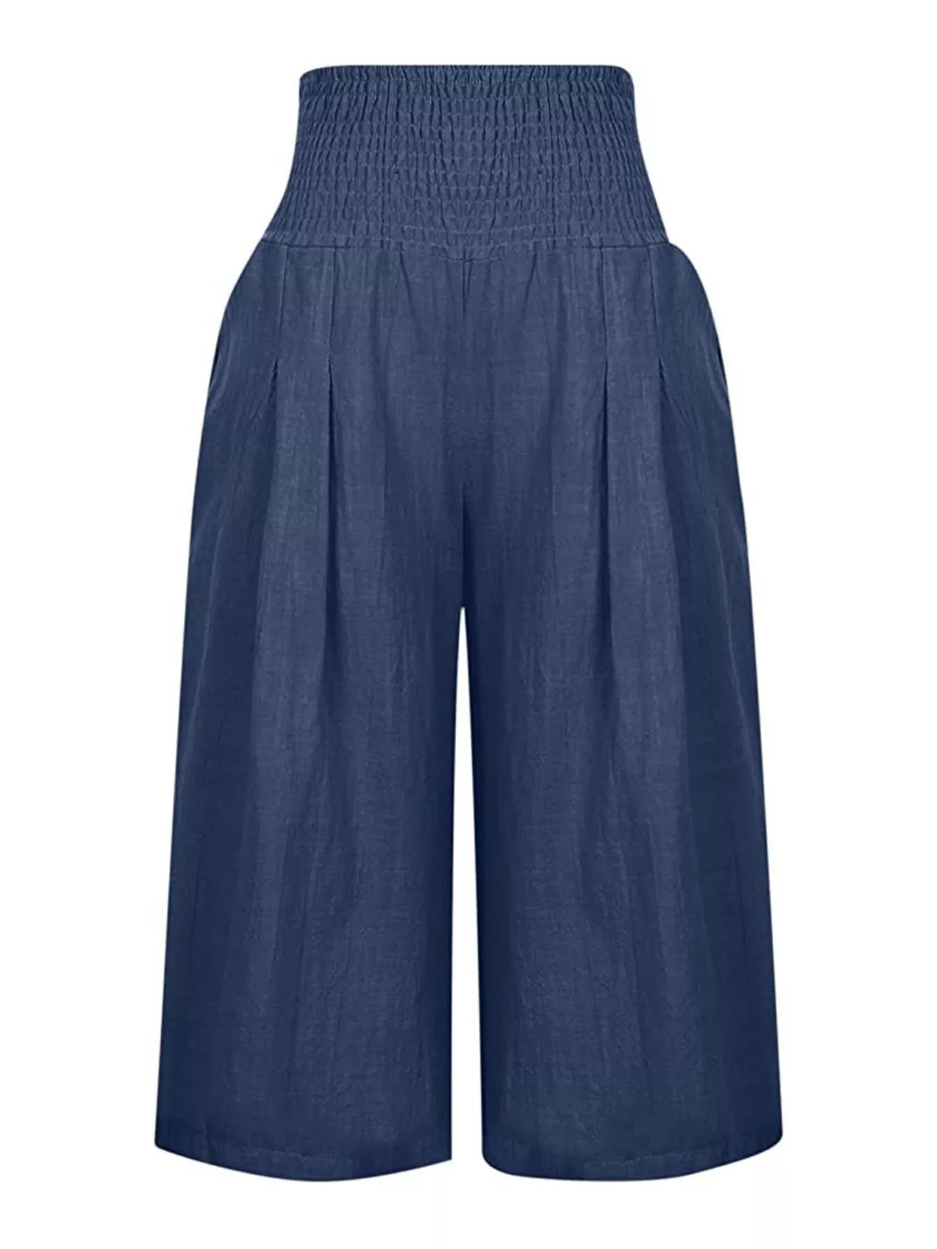 Smocked Wide-Leg Capri Pants