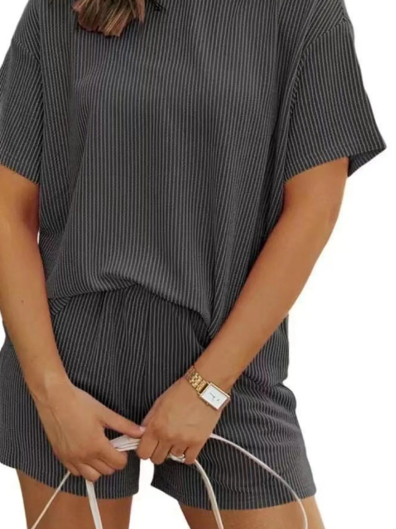 Full Size Ribbed Short Sleeve Top and Shorts Two-Piece Set Plus Size