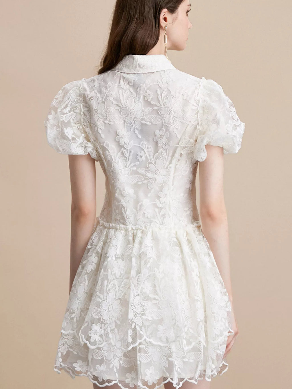 Lace Puff Sleeve Mini Dress