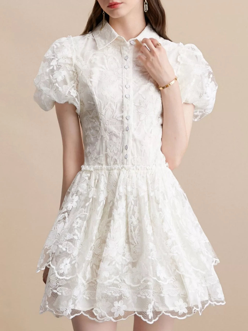 Lace Puff Sleeve Mini Dress