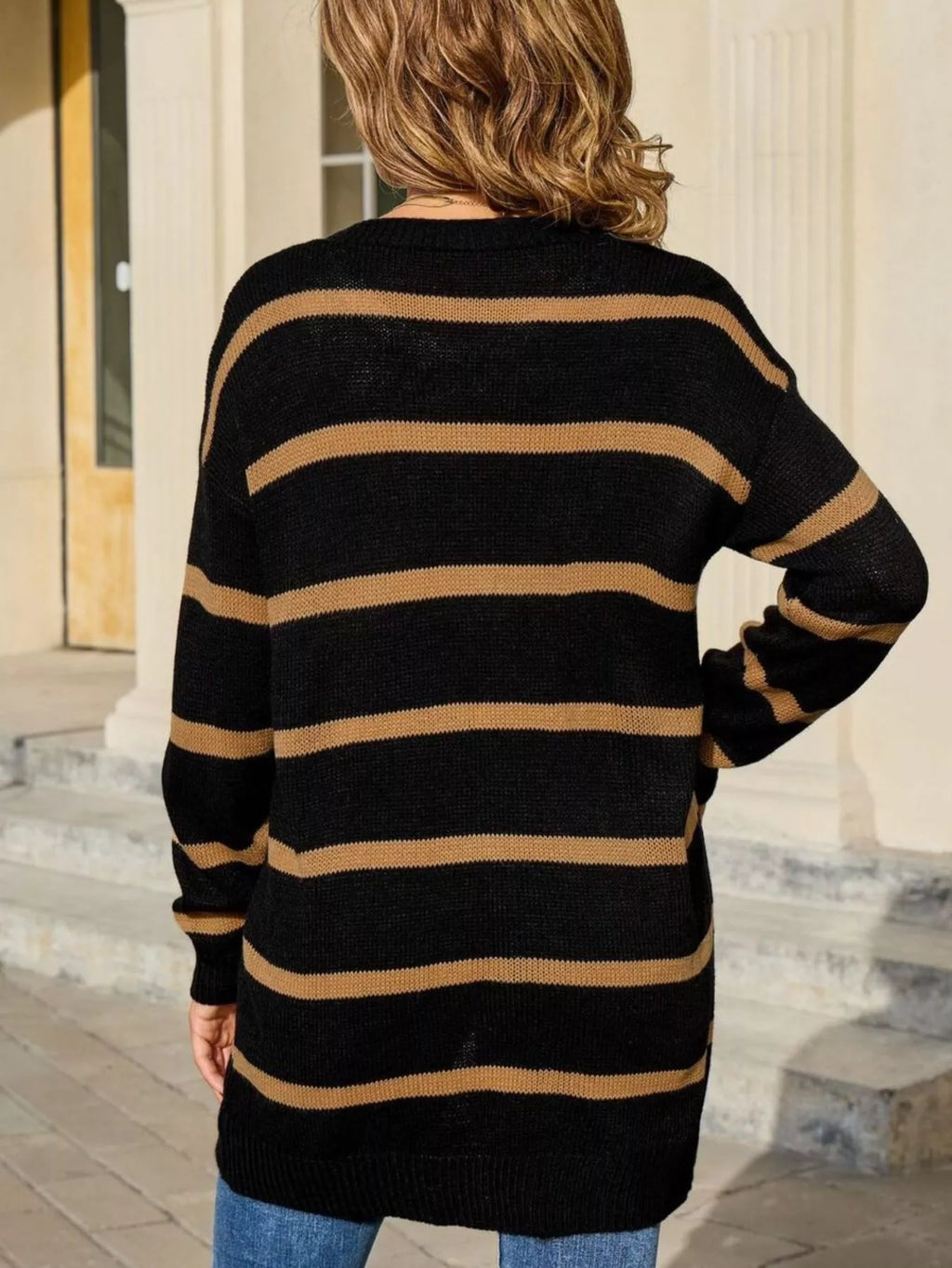 Striped Button-Down Knit Cardigan