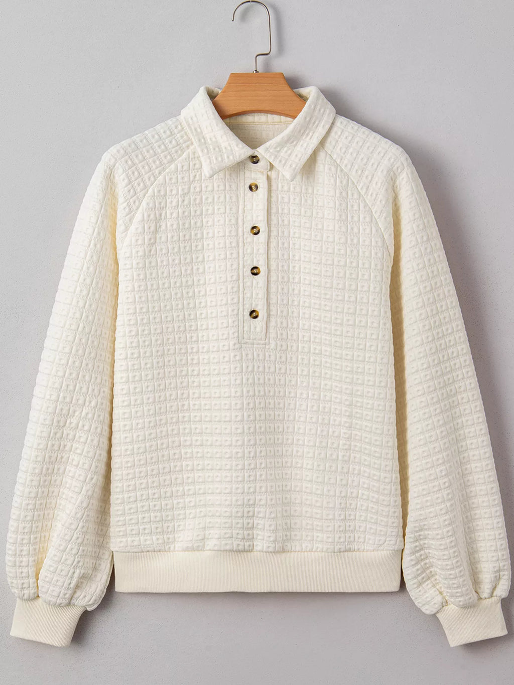 Textured Half Button Collared Sweatshirt