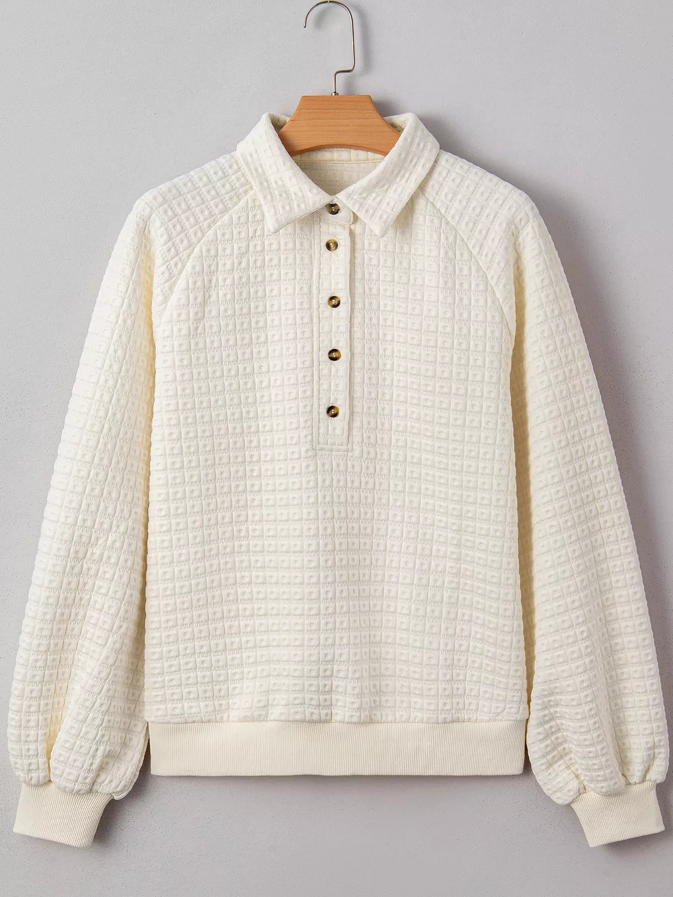 Textured Half Button Collared Sweatshirt