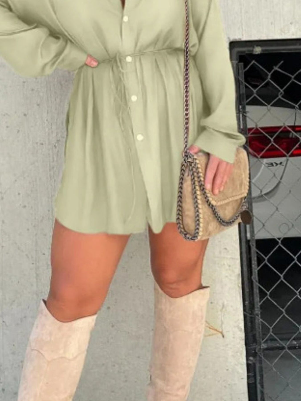 Full Size Button-Down Mini Shirt Dress Plus Size