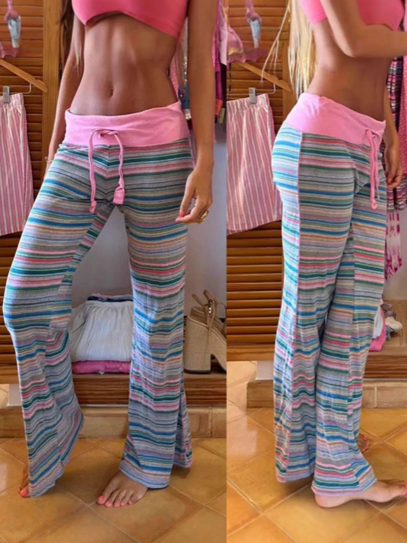Drawstring Striped Pants