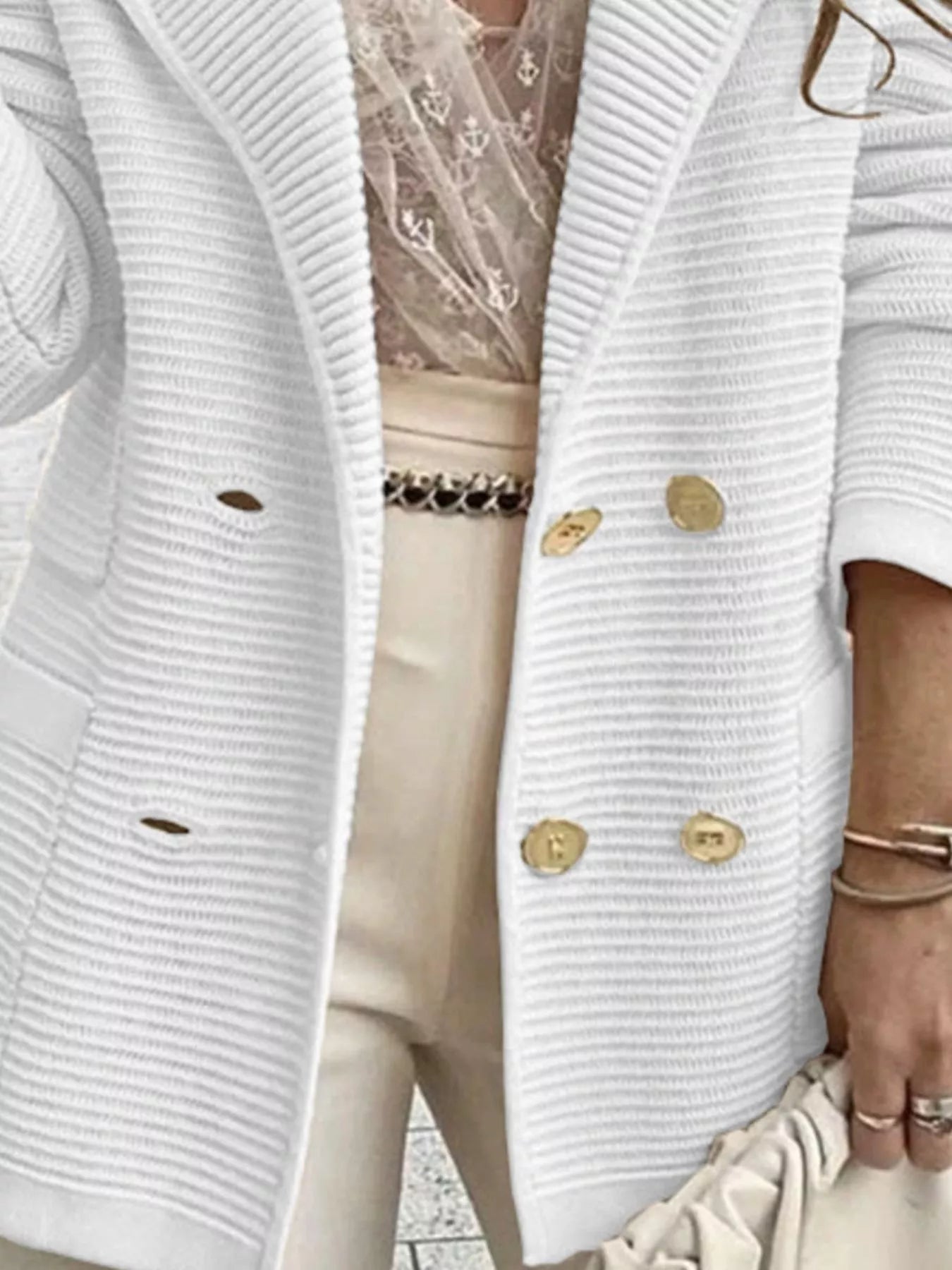 Texture Knit Double-Breasted Blazer