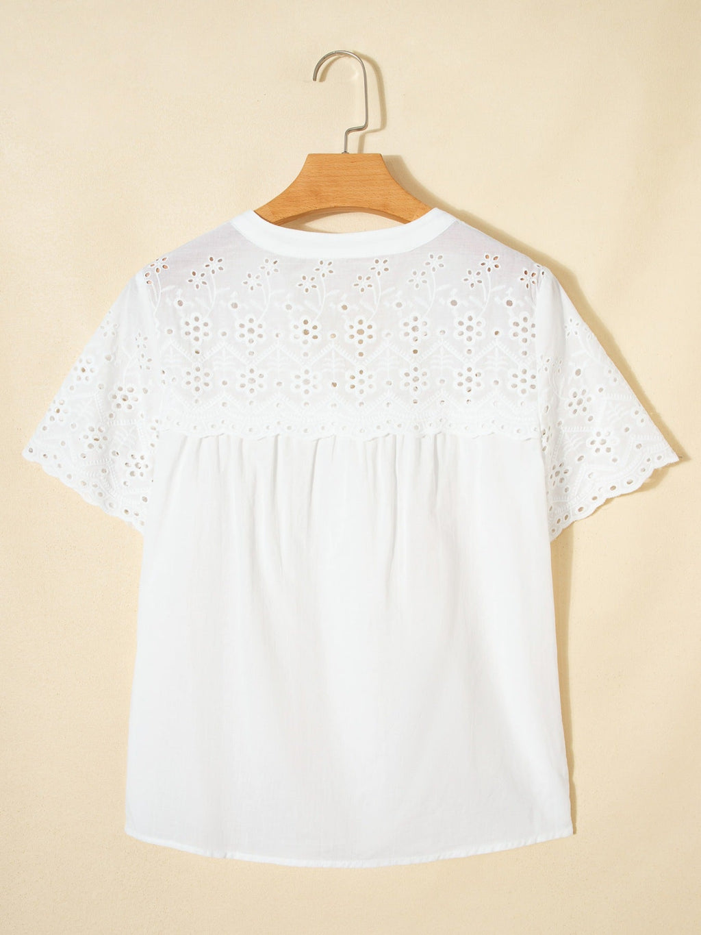 Flower Eyelet Embroidered Patchwork Sheer Short Sleeve Shirt