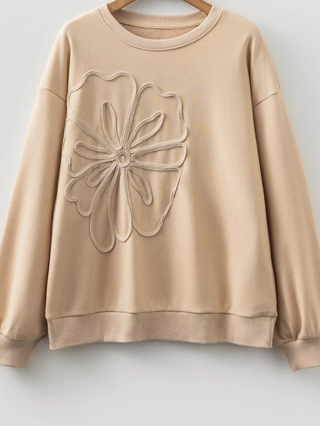 Embroidered Flower Pattern Drop Shoulder Sweatshirt