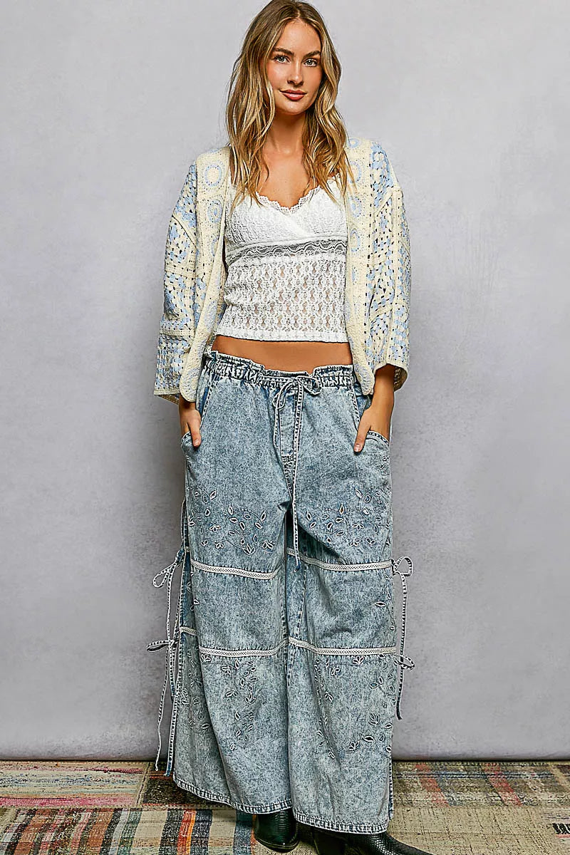POL Open Front Crochet Cardigan with Granny Square Pattern