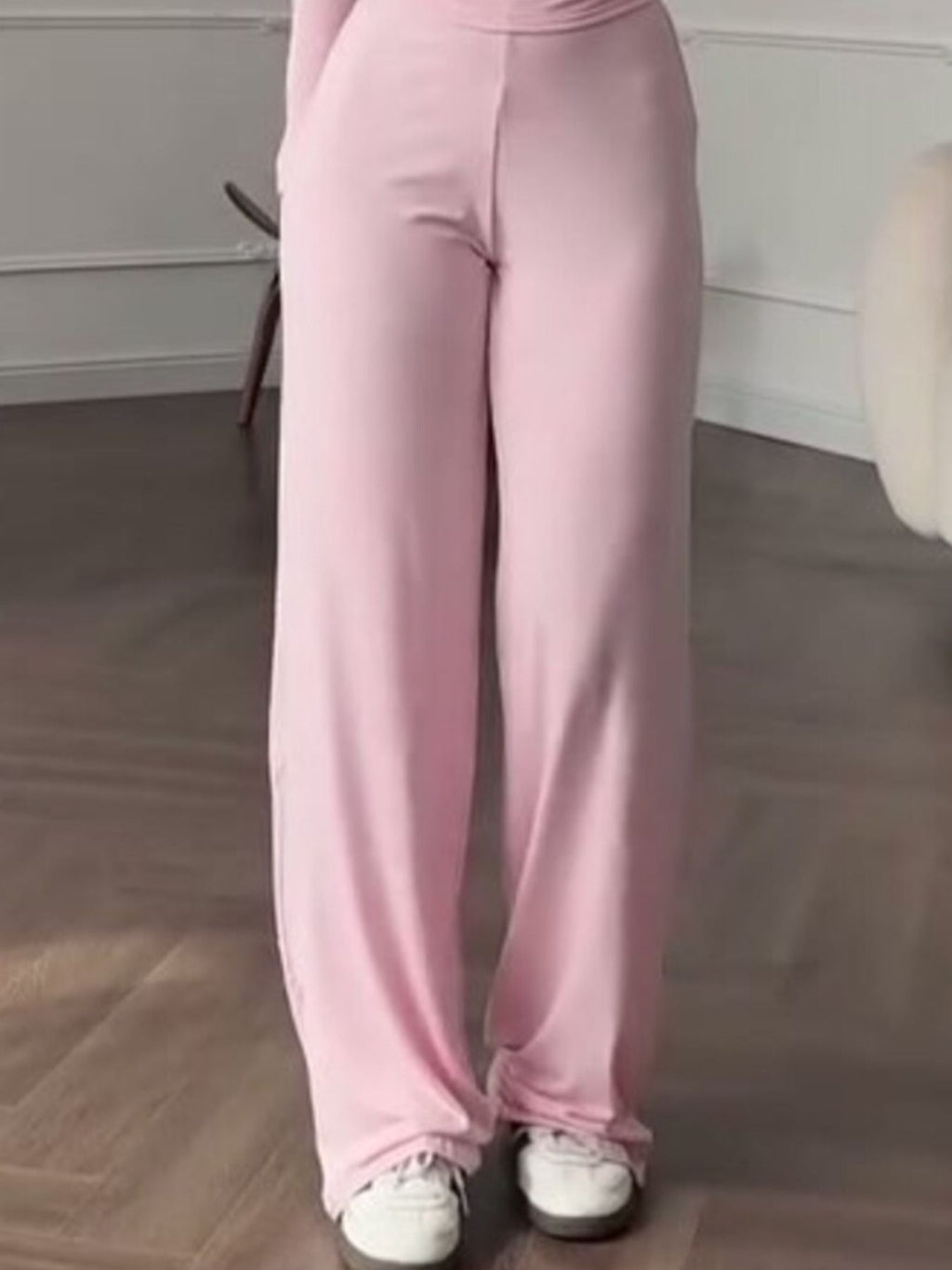 Full Size Round Neck Top and Wide Leg Pants Set Plus Size