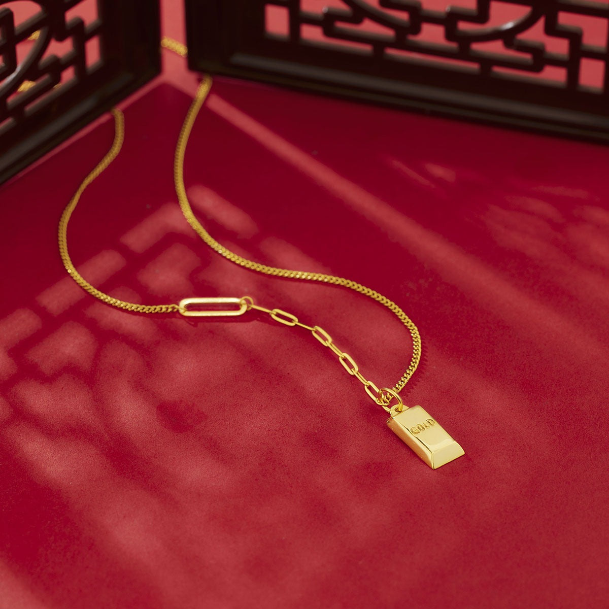 18K Gold-Plated Bar Pendant Necklace