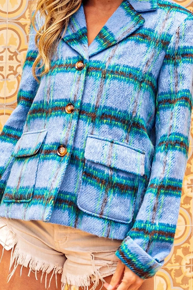 BiBi Flap Pockets Brushed Vintage Plaid Jacket