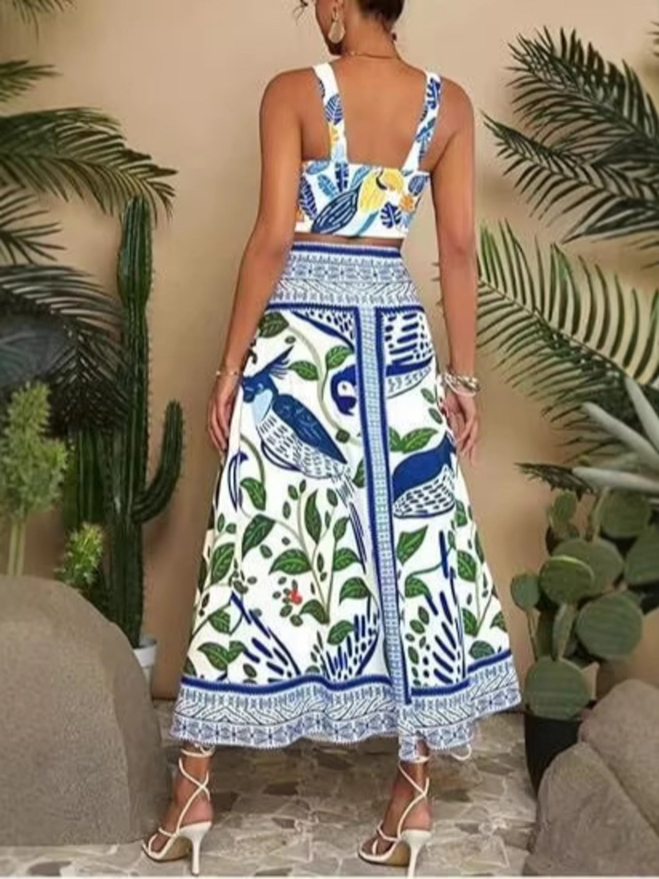 Floral Print Crop Top and Skirt Set