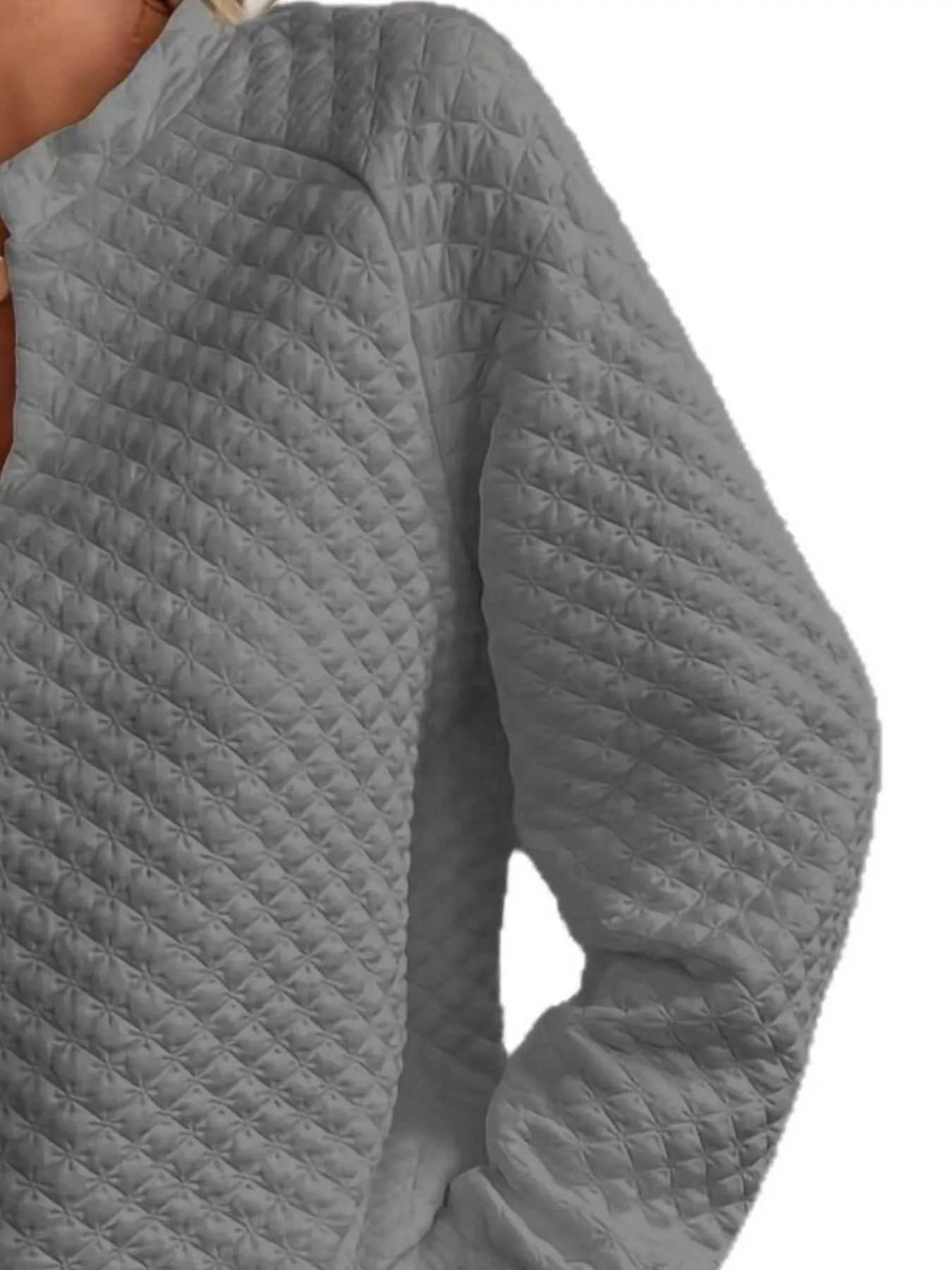 Quilted Texture Long Sleeve Sweatshirt with Notched Neck