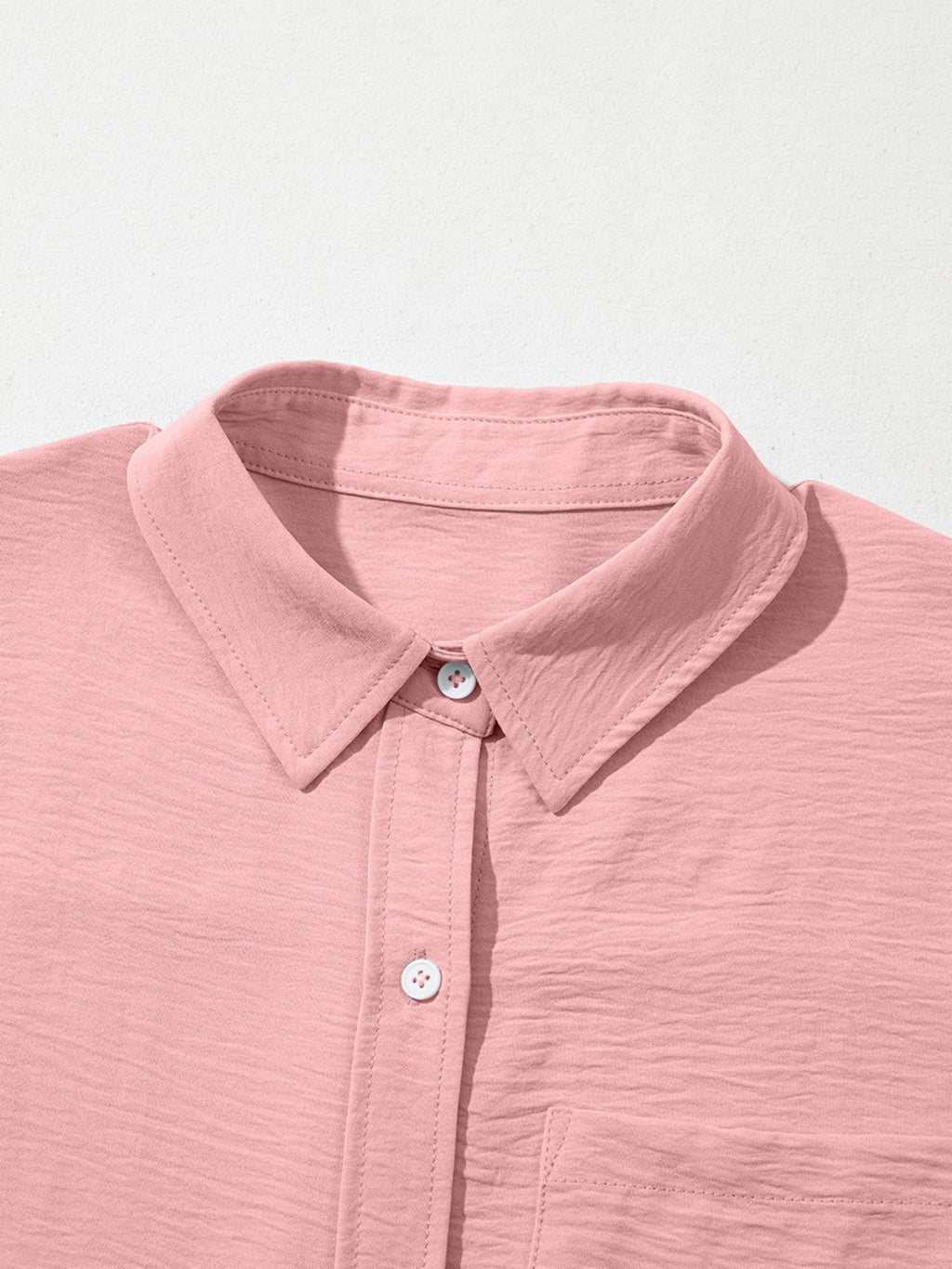 Solid Color Cuffed Short Sleeve Shirt
