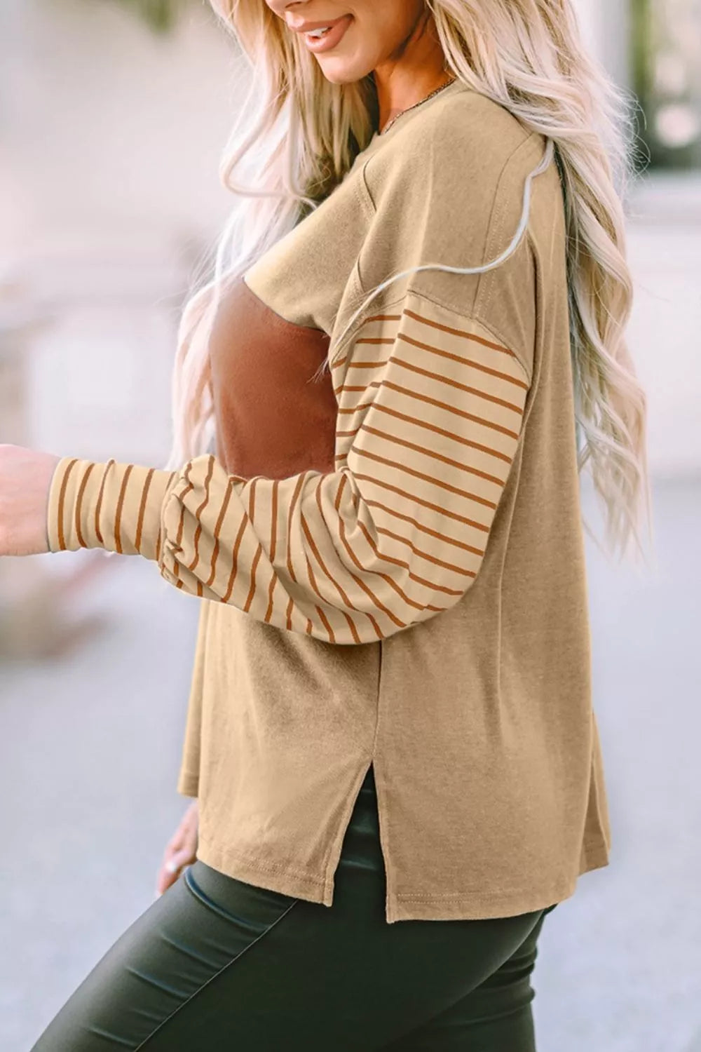 Colorblock Striped Bishop Sleeve Top