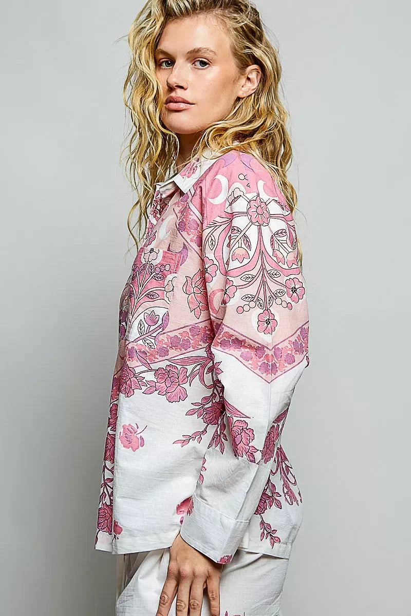 POL Printed Floral Button Down Shirt