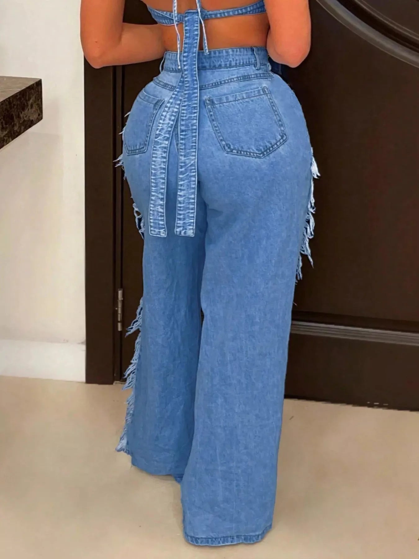 Distressed Wide-Leg Jeans