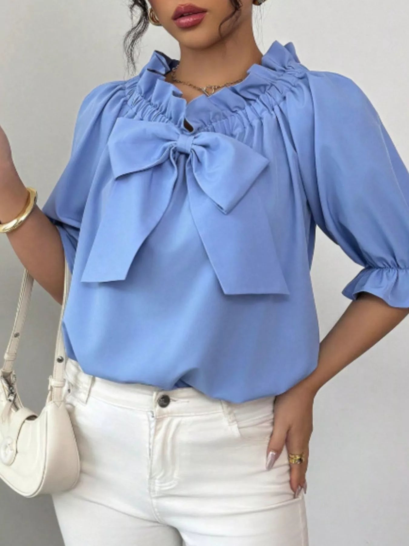 Bow Flounce Sleeve Blouse