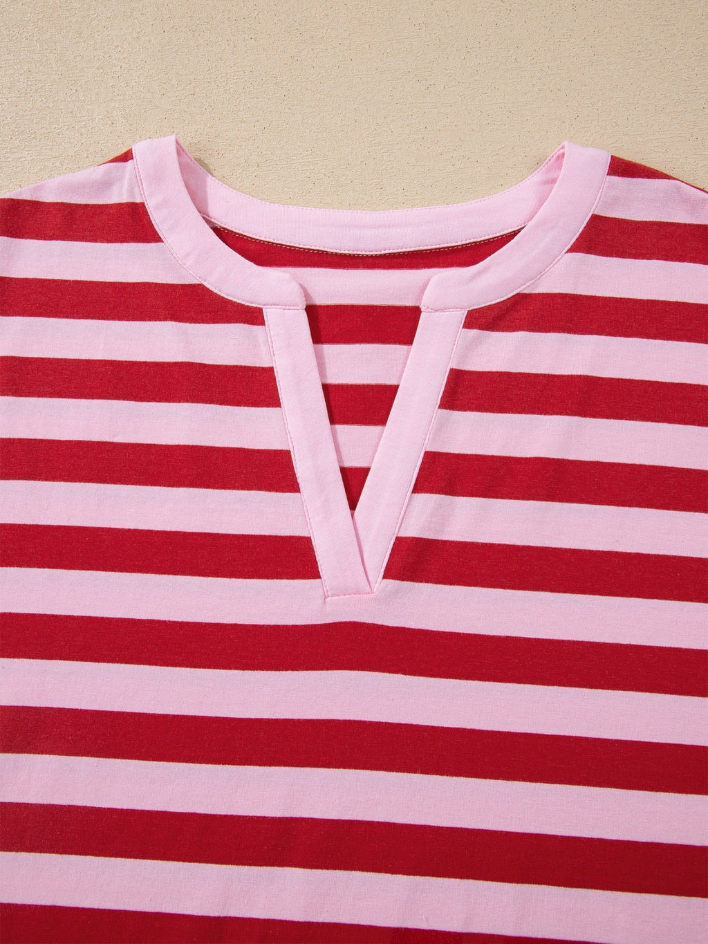 Stripe Split V Neck Casual T Shirt