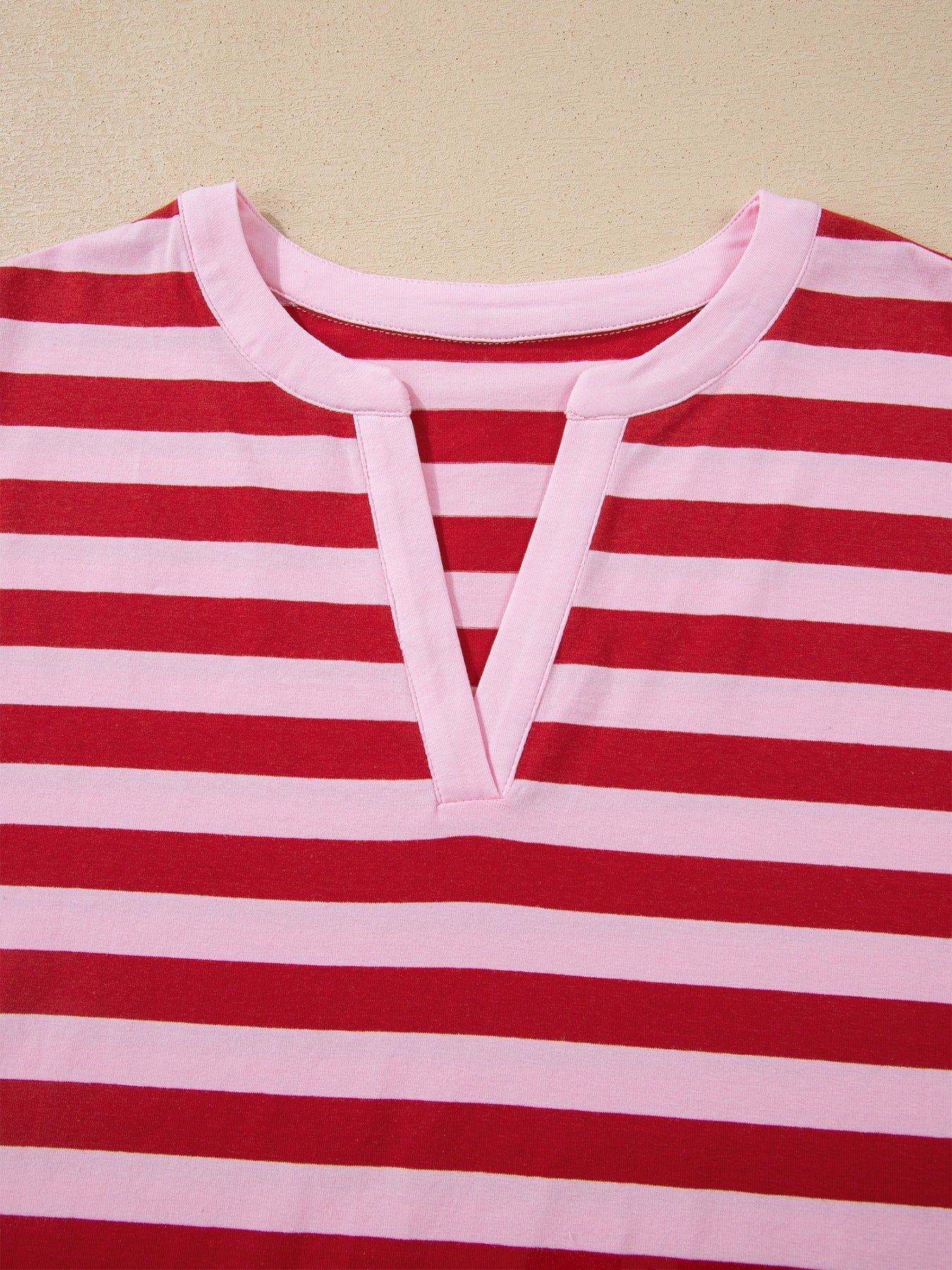 Stripe Split V Neck Casual T Shirt