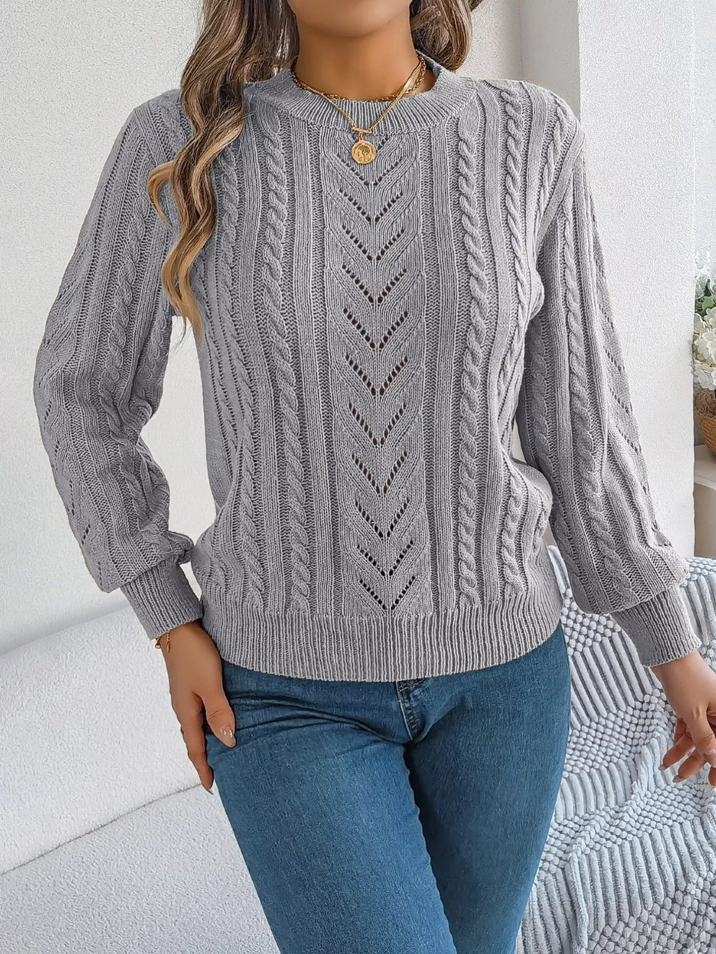 Cable-Knit Round Neck Sweater