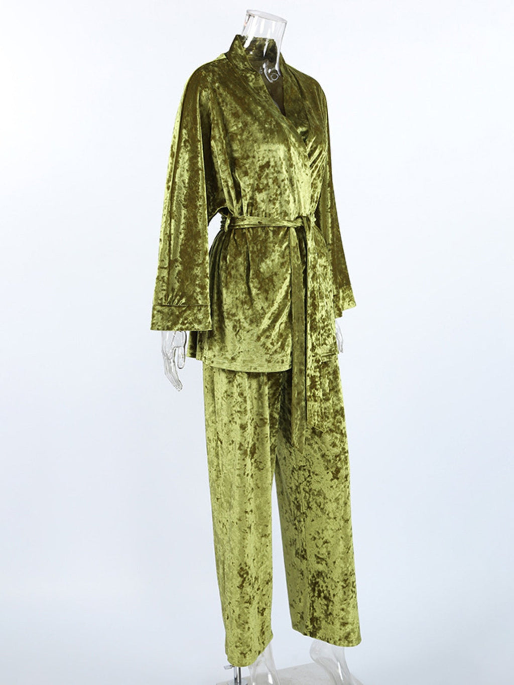 Velvet Tie Waist Top and Pants Set
