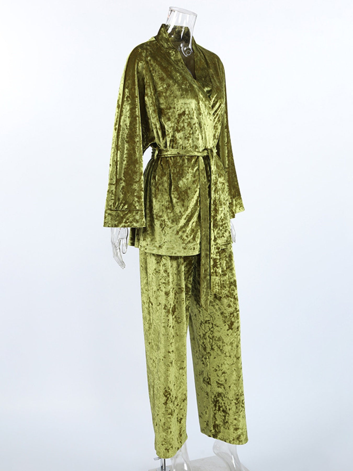 Velvet Tie Waist Top and Pants Set