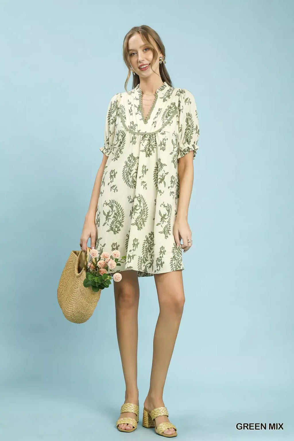 Umgee Mix Paisley Scallop Trim Dress