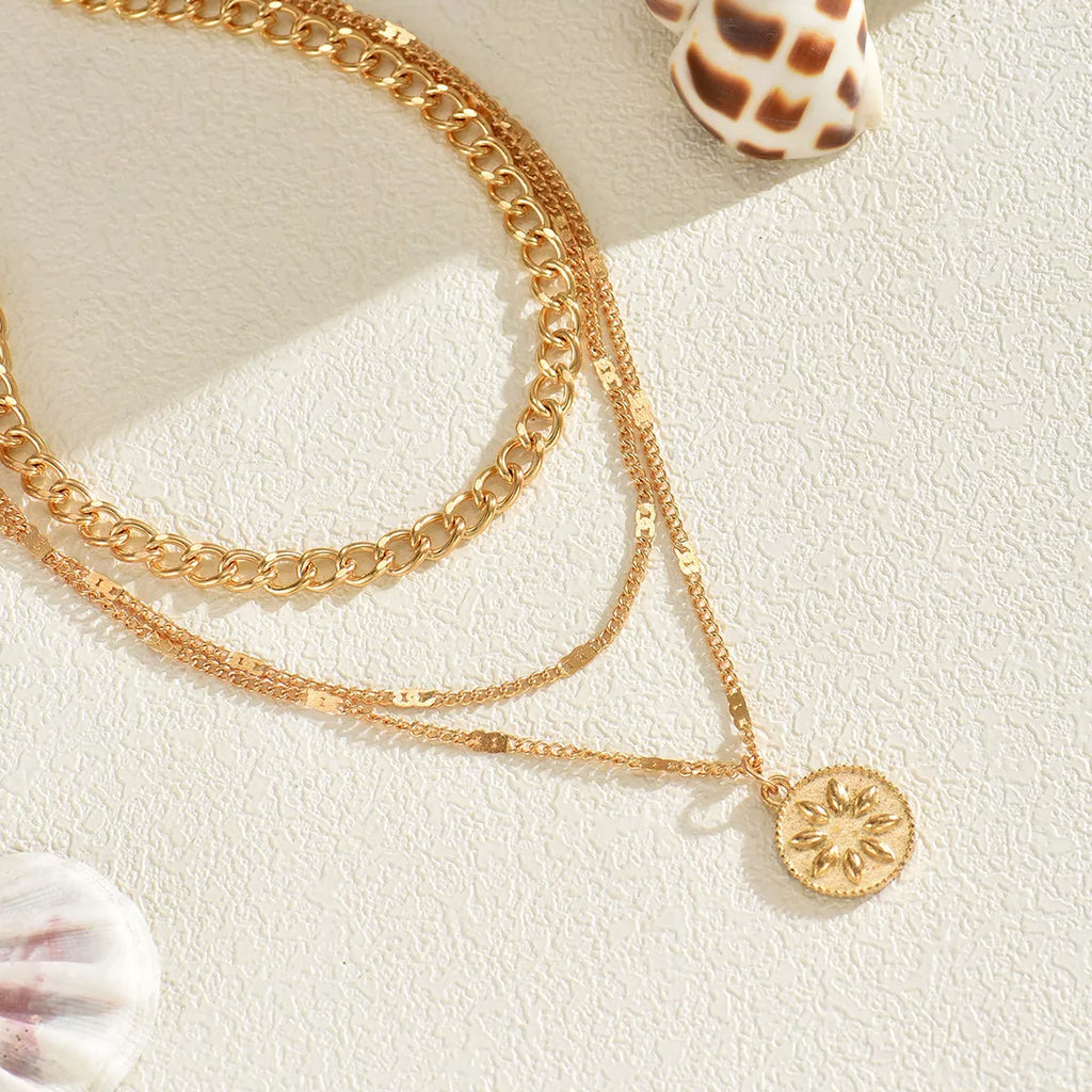 18K Gold-Plated Three Layered Pendant Necklace